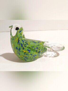 Vintage Green Glass Bird Figurine Decorative Accent